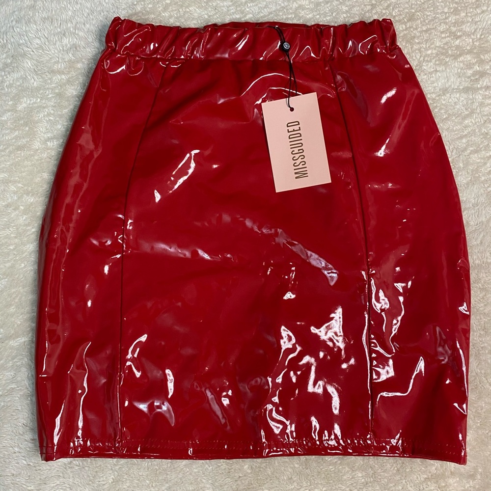 MissGuided Red Vinyl Mini Skirt